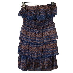 Blue and brown strapless dress